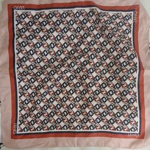 Liu Jo Geometric Silk Scarf in Pink and Blue 19.5in X20in